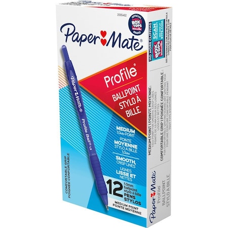 Paper Mate Ballpoint Pen, 1.0mm Point, 1/4"Wx5-1/2"Lx1/4"H, 12/DZ, BE PK PAP2095462